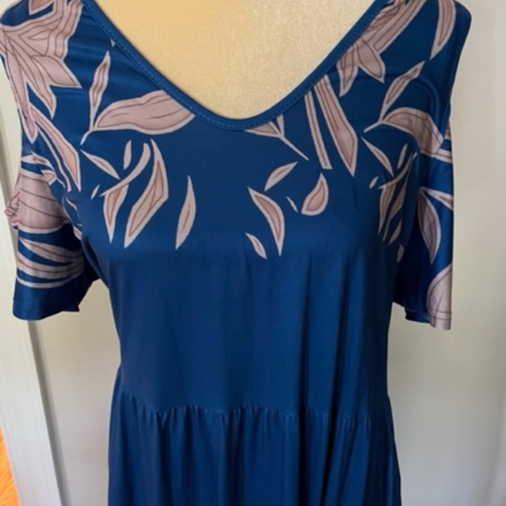 Blue and tan long maxi dress